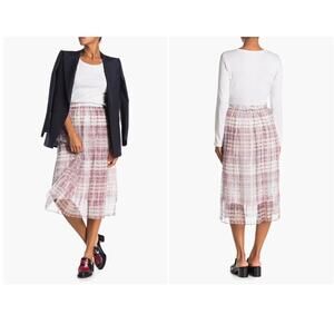 Burberry Cardington Silk Plaid Pleated Midi Skirt Military Red NWT 8